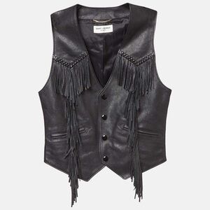 Saint Laurent Runway leather fringe vest 34